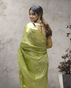 Indiehaat | Zari Banarasi Tissue Semi Silk Saree Green