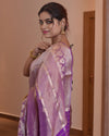 Indiehaat | Zari Banarasi Tissue Semi Silk Saree Purple