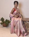 Indiehaat | Zari Banarasi Tissue Semi Silk Saree Pink