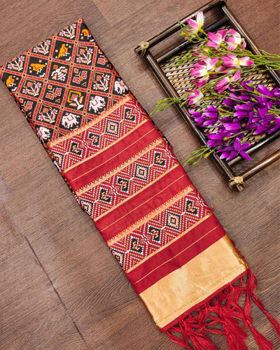 Indiehaat | Banarasi Lichi Silk Patola Dupatta Black