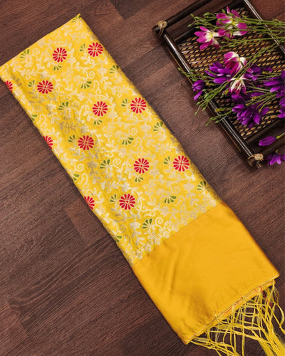 Indiehaat | Banarasi Lichi Silk Brocade Dupatta Yellow