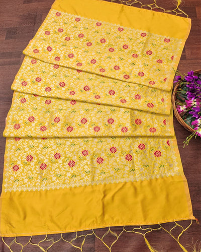 Indiehaat | Banarasi Lichi Silk Brocade Dupatta Yellow