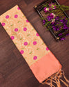 Indiehaat | Banarasi Lichi Silk Brocade Dupatta Peach