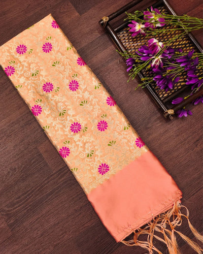 Indiehaat | Banarasi Lichi Silk Brocade Dupatta Peach