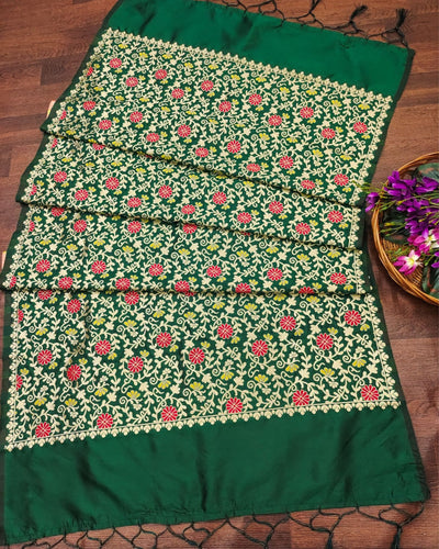 Indiehaat | Banarasi Lichi Silk Brocade Dupatta Green