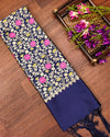 Indiehaat | Banarasi Lichi Silk Brocade Dupatta Blue