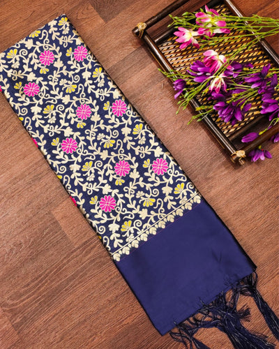 Indiehaat | Banarasi Lichi Silk Brocade Dupatta Blue