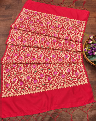 Indiehaat | Banarasi Lichi Silk Brocade Dupatta Red