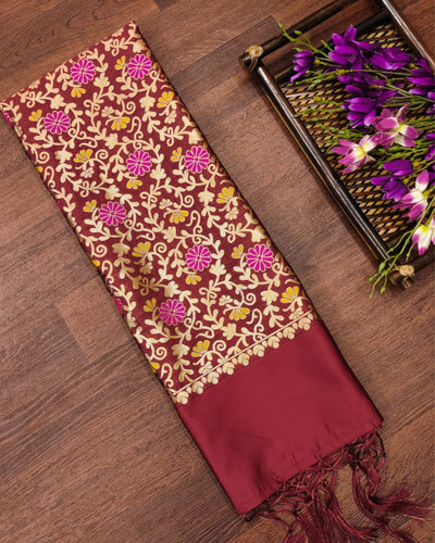 Indiehaat | Banarasi Lichi Silk Brocade Dupatta Maroon