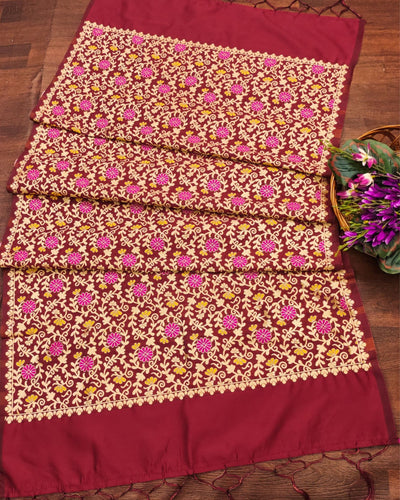 Indiehaat | Banarasi Lichi Silk Brocade Dupatta Maroon