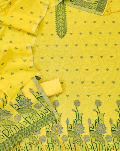 Indiehaat | Banarasi Cotton Thread Work Suit Yellow