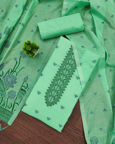 Indiehaat | Banarasi Cotton Thread Work Suit Green