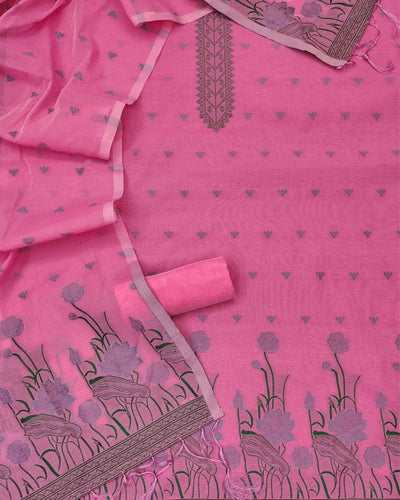 Indiehaat | Banarasi Cotton Thread Work Suit Pink