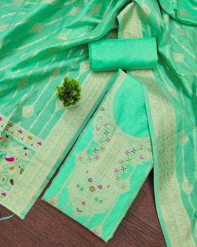 Indiehaat | Banarasi Cotton Thread Work Suit Green