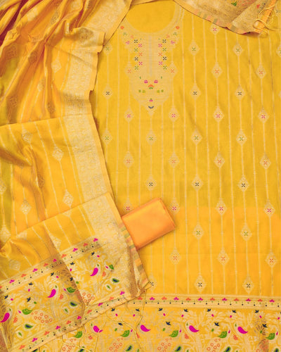 Indiehaat | Banarasi Cotton Thread Work Suit Yellow