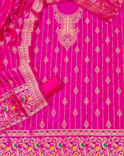 Indiehaat | Banarasi Cotton Thread Work Suit Pink