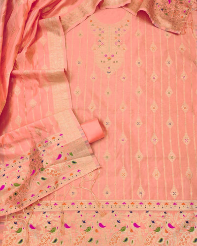 Indiehaat | Banarasi Cotton Thread Work Suit Peach