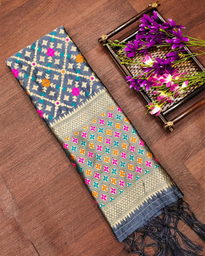 Indiehaat | Banarasi Lichi Silk Brocade Dupatta Gray