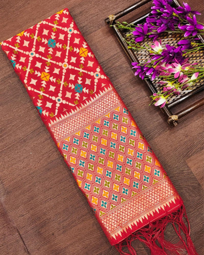 Indiehaat | Banarasi Lichi Silk Brocade Dupatta Red