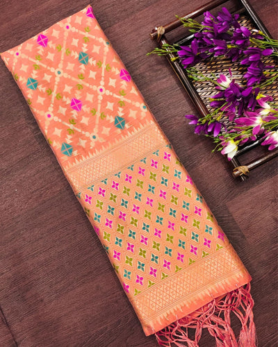 Indiehaat | Banarasi Lichi Silk Brocade Dupatta Peach