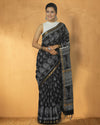 Indiehaat | Katan Silk Block Print Black Saree