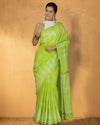 Indiehaat | Katan Silk Block Print Green Saree