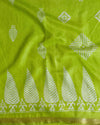 Indiehaat | Katan Silk Block Print Green Saree