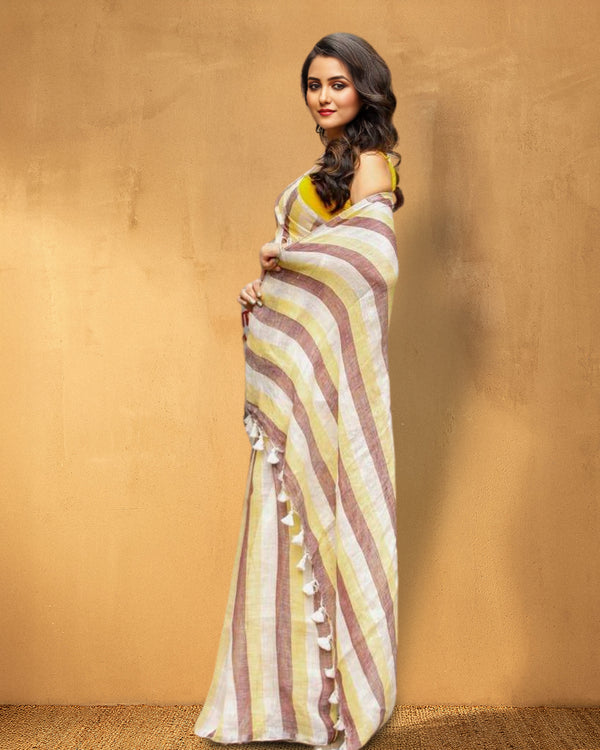 Indiehaat | Hand Dyed Linen Saree Beige