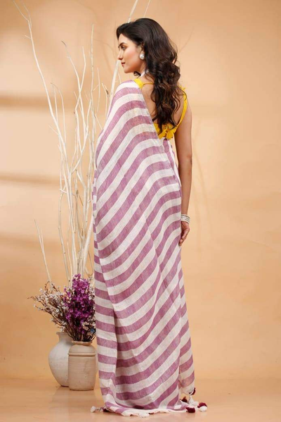 Indiehaat | Hand Dyed Linen Saree Pink