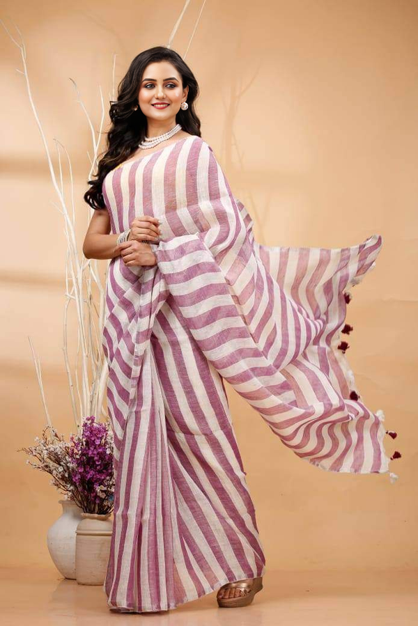 Indiehaat | Hand Dyed Linen Saree Pink