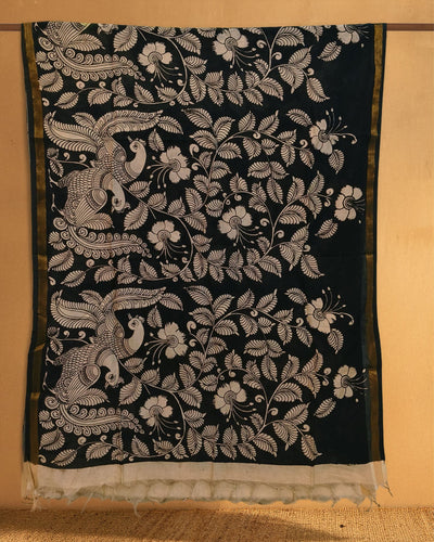 Indiehaat |Bangalori Handpainted Black Dupatta