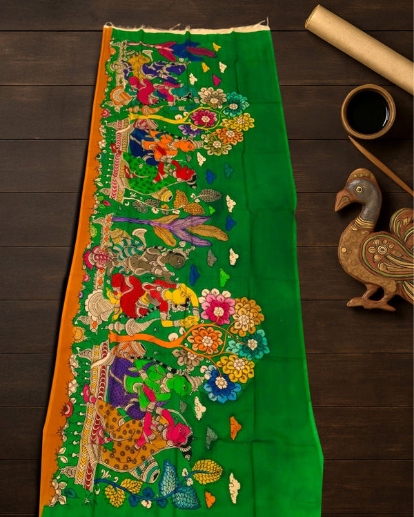 Indiehaat | Mangalagiri Handpainted Dupatta Green