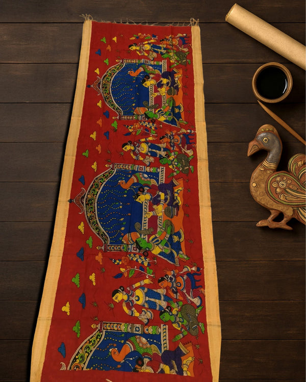 Indiehaat | Mangalagiri Handpainted Dupatta Red