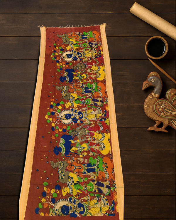 Indiehaat | Mangalagiri Handpainted Dupatta Brown