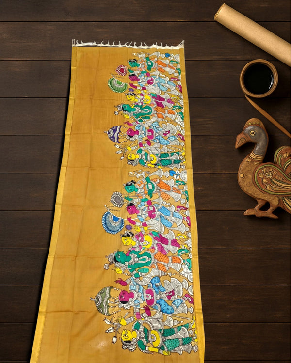 Indiehaat | Mangalagiri Handpainted Dupatta Yellow
