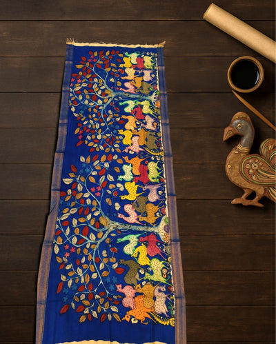 Indiehaat | Mangalagiri Handpainted Dupatta Blue