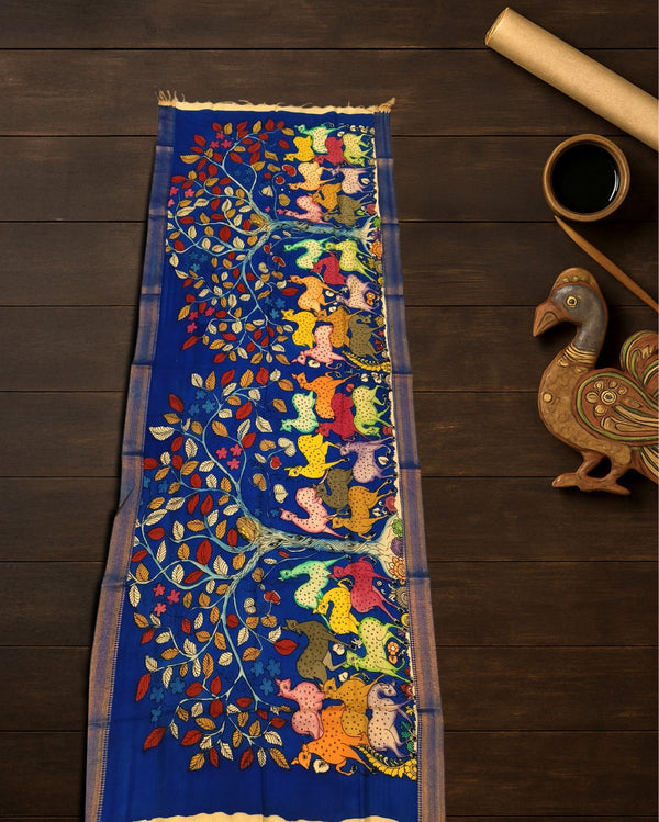 Indiehaat | Mangalagiri Handpainted Dupatta Blue