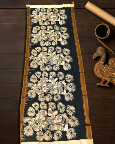 Indiehaat | Mangalagiri Handpainted Dupatta Black & White