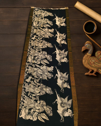 Indiehaat | Mangalagiri Handpainted Dupatta Black & White