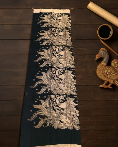 Indiehaat | Mangalagiri Handpainted Dupatta Black & White