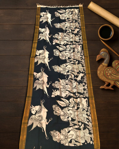 Indiehaat | Mangalagiri Handpainted Dupatta Black & White