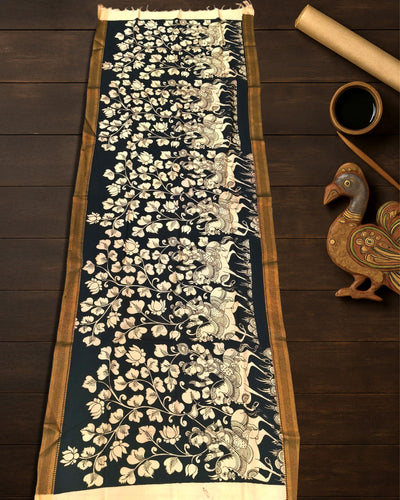 Indiehaat | Mangalagiri Handpainted Dupatta Black & White