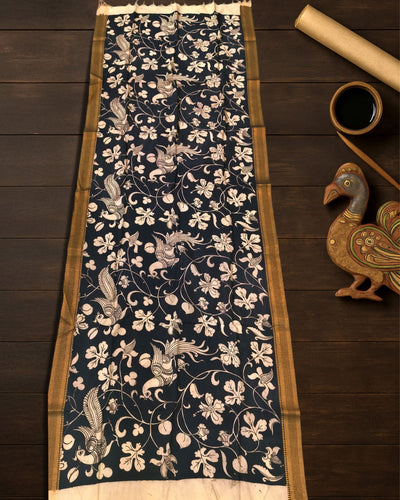 Indiehaat | Mangalagiri Handpainted Dupatta Black & White