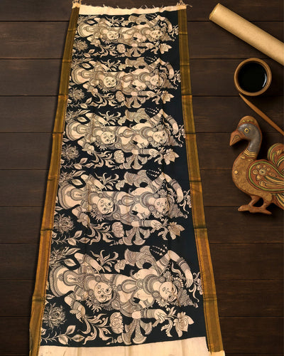 Indiehaat | Mangalagiri Handpainted Dupatta Black & White