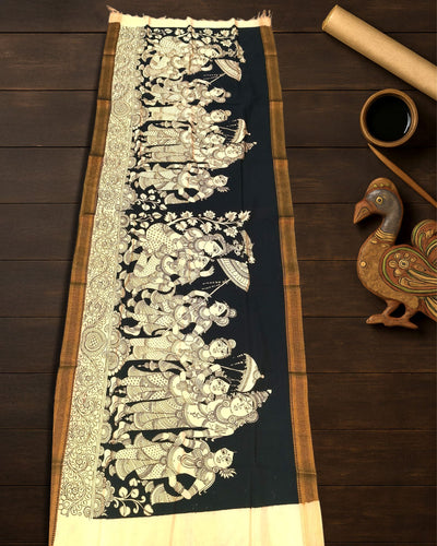 Indiehaat | Mangalagiri Handpainted Dupatta Black & White