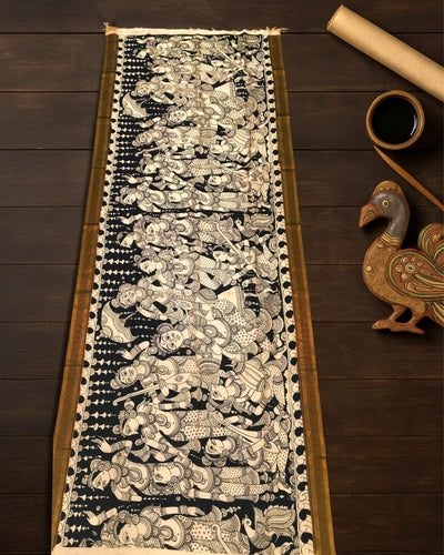 Indiehaat | Mangalagiri Handpainted Dupatta Black & White