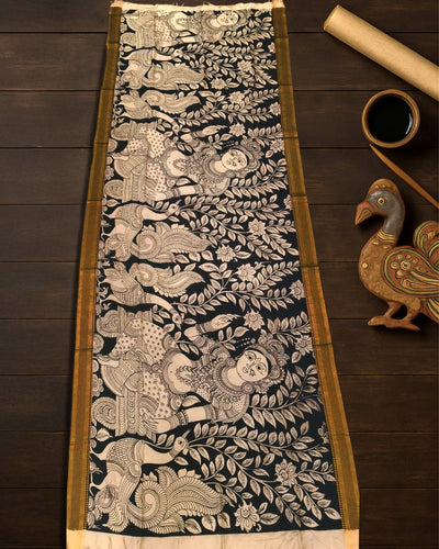 Indiehaat | Mangalagiri Handpainted Dupatta Black & White