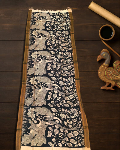 Indiehaat | Mangalagiri Handpainted Dupatta Black & White