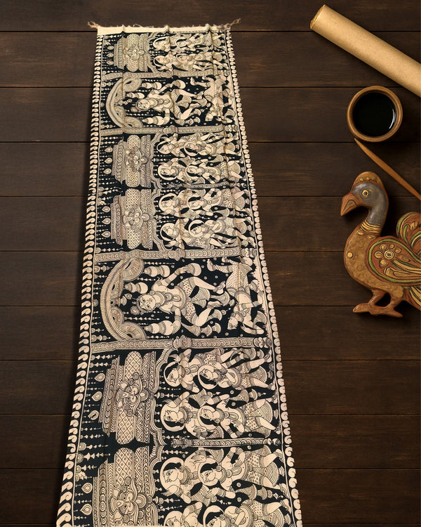 Indiehaat | Mangalagiri Handpainted Dupatta Black & White