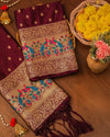 Indiehaat | Banarasi Lichi Silk Brocade Maroon Suit